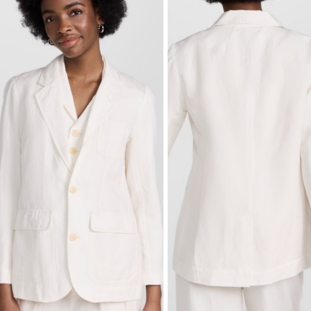 Alex Mill • White Linen Maggie Button Front Blazer